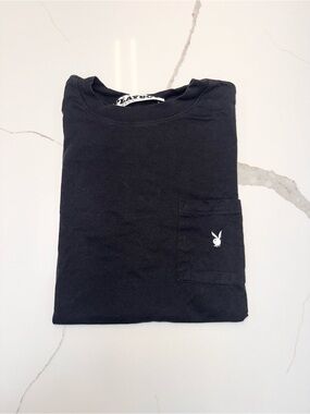 PLAYBOY Black Short-Sleeve Pocket Tee with Bunny Logo